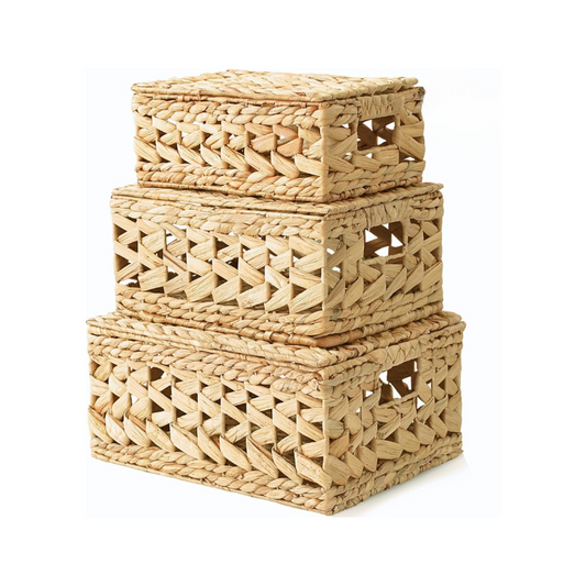 Cestiva – Set di 3 Ceste in Rattan Naturale con Coperchio