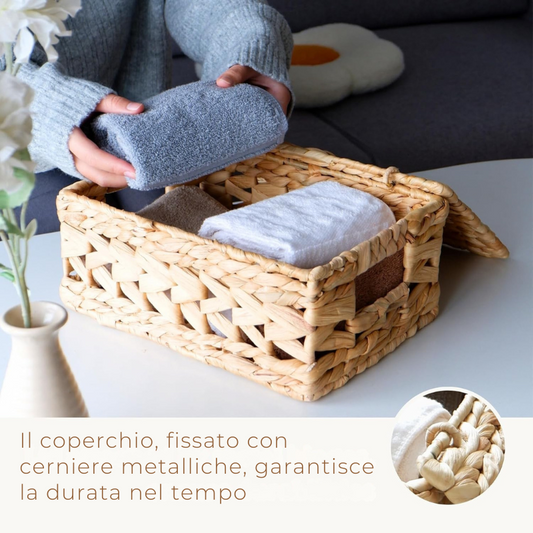 Cestiva – Set di 3 Ceste in Rattan Naturale con Coperchio